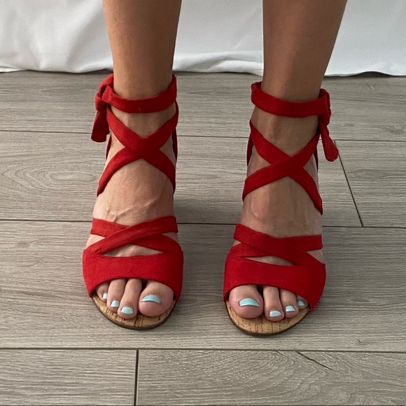 Nine West strappy red heels - Picture 4 of 7